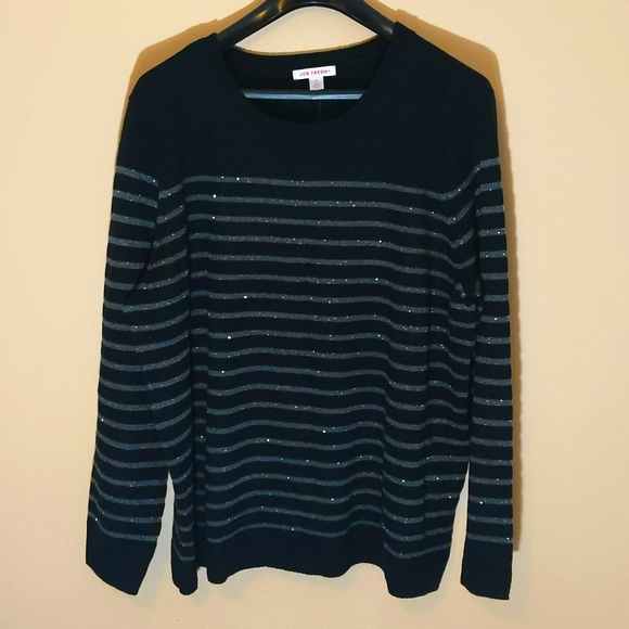 Joe Fresh| NWT Black Silver Striped Sweater With Sparkly Sequined Effect - Picture 1 of 16